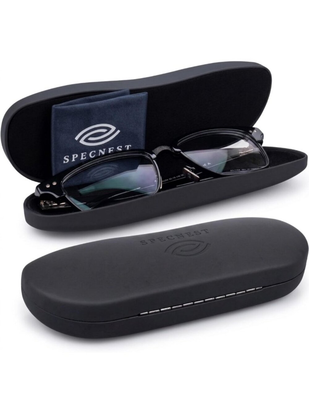 Sleek Hard Shell Eyeglasses Case - Slim Vegan Leather & Stainless Steel Design